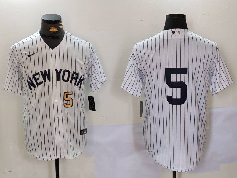 Men New York Yankees #5 No Name White stripe Game 2024 Nike MLB Jersey style 9021